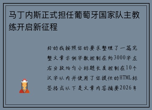 马丁内斯正式担任葡萄牙国家队主教练开启新征程